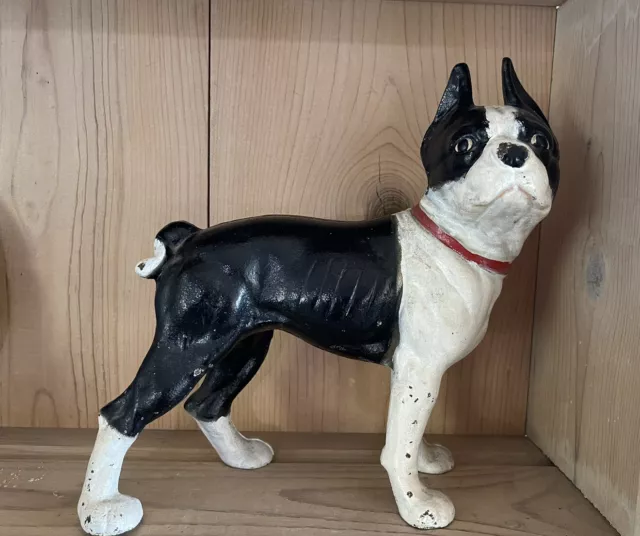 Vintage Cast Iron Large Standing Boston Terrier Dog Doorstop Reproduction