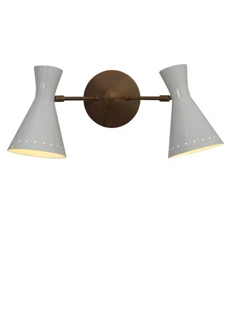 Double Brass Wall Sconce, Midcentury Style Solid Brass Shades Lamp