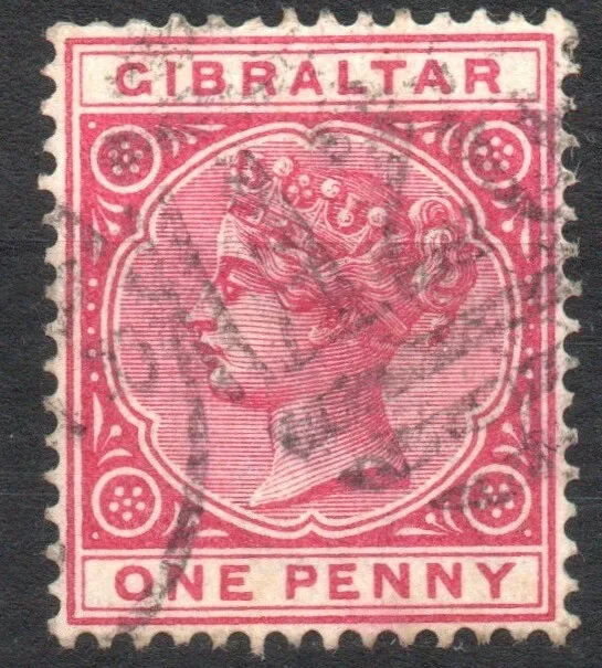 Gibraltar 1898,  1 penny, QV,  Carmine SG40, Used