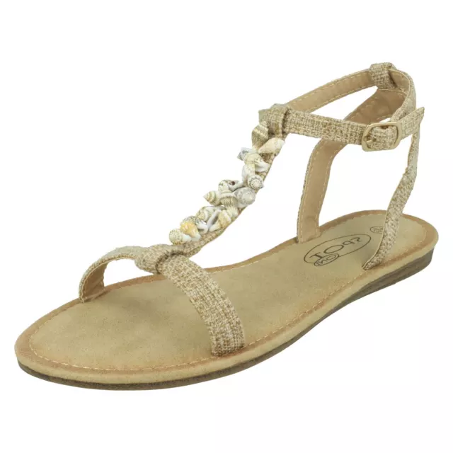 Ladies Spot On Shell T-Bar Sandals