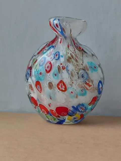 Murano Millefiori Small, Cased Glass Handblown Bottle Vase, see description