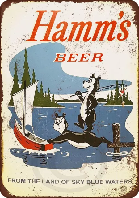 Hamms Beer Bear Fishing Vintage Metal Sign Retro Man Cave Bar Pub Decor Dad Gift