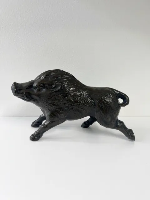 Japanese Cast Iron Wild Boar Inushishi Okimono Statue Figure