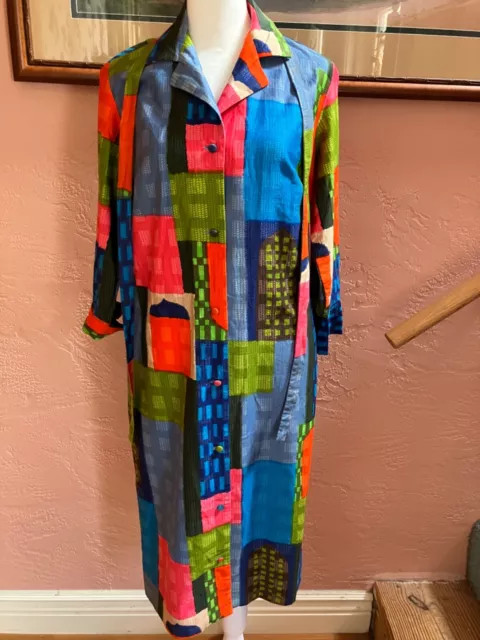 Vintage Malia Hawaii Button-Front Long Sleeve Dress with Tie Belt