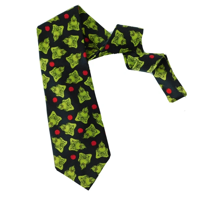 Dr. Seuss Grinch Christmas Novelty Men's Tie Necktie Cartoon Holiday Black EUC