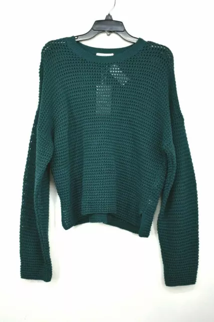 Joie Womens Green Diza Open Knit Pullover Sweater Crew Neck Cotton NWT