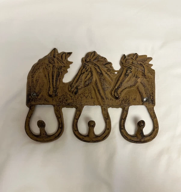 HORSES 3 Hook with Horseshoes, Towel Coat Key Hanger, Western Cowboy Tack Rack