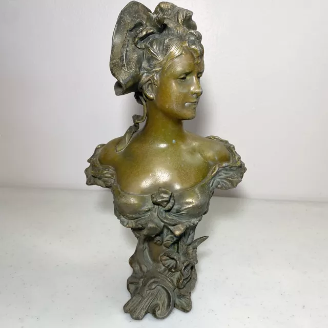 Vintage Bronze Art French Belle Elegant Bust Lady   11” Sculpture