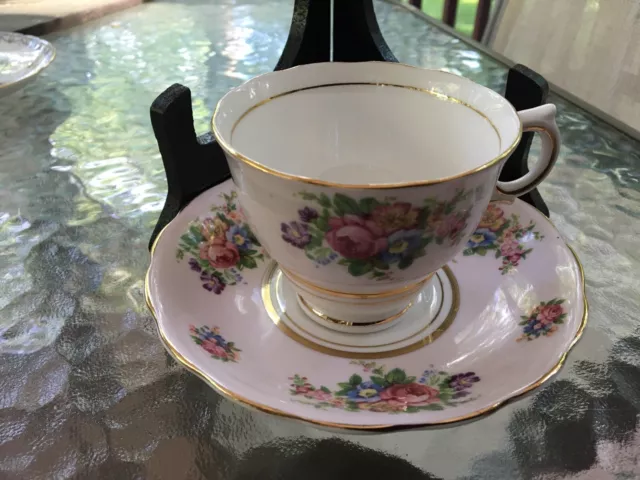 Colclough Pink Rose Flowers tea cup and saucer Bone China England