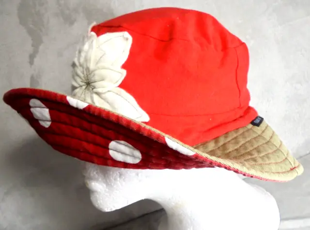 Flipside Hats Vtg Floppy Packable Sun Bucket Hat Embroidered Flower Red Brown