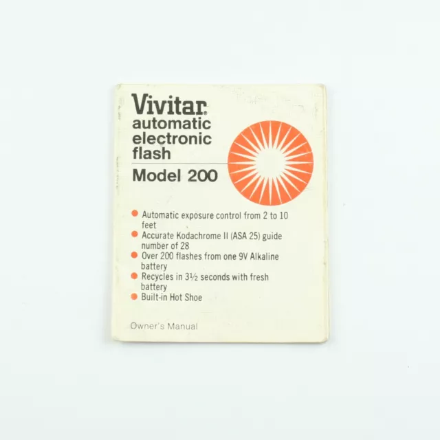 Vivitar Auto Flash Model 200 Manual - Vintage Instructions