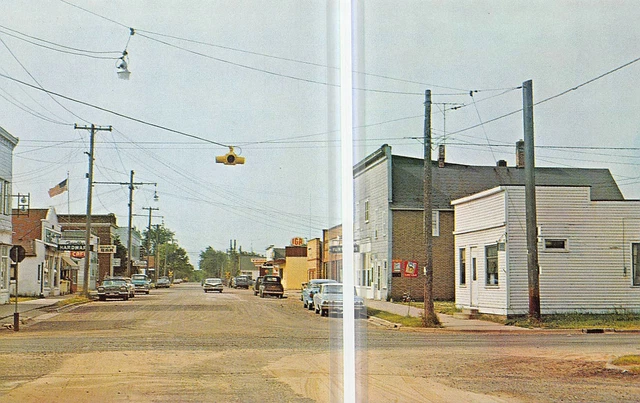 EWEN Michigan postcard Upper Peninsula downtown Main Street stores #8