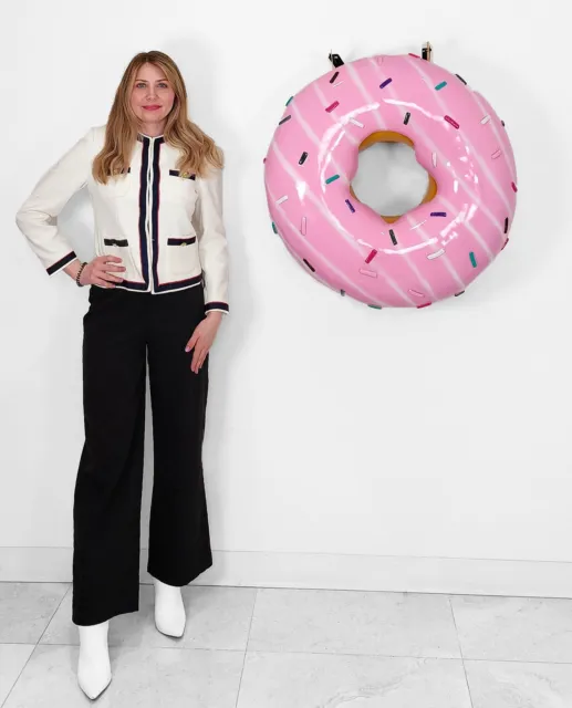 Donut Statue Large Sculpture Hanging Pink Donuts w/ Sprinkles Indoor & Out 30"