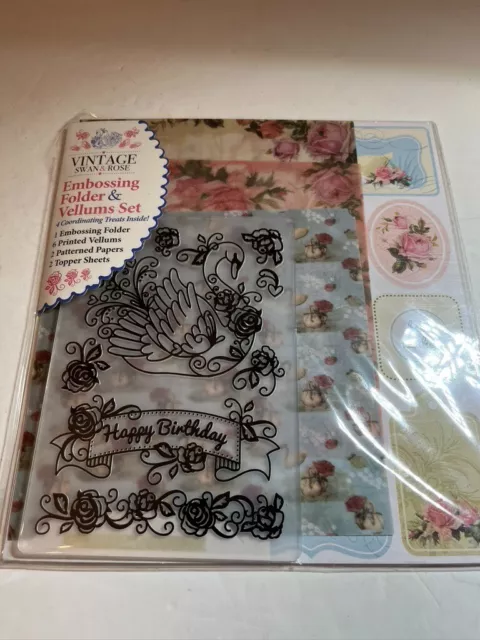 Vintage Swan & Rose Happy Birthday Embossing Folder.  New Craft Cardmaking