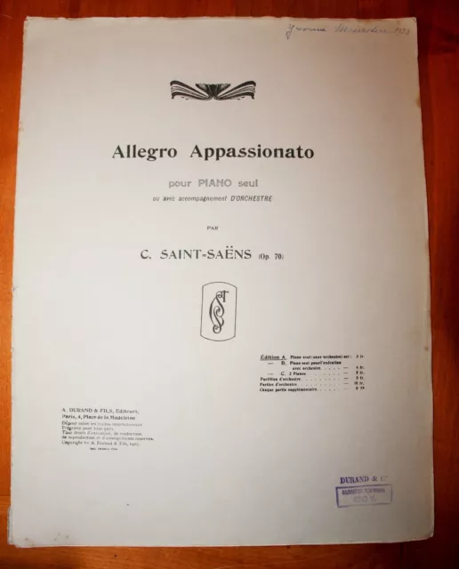 Partition Piano seul C. SAINT-SAËNS Allegro Appassionato TBE