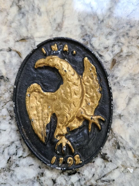 Miniature Cast Iron Fireman’s Insurance Plaque Eagle INA 1792, 3” Iron Marker