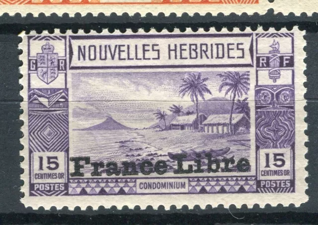 NEW HEBRIDES; 1940s early FRANCE LIBRE Opdt. issue Mint hinged 15c. value