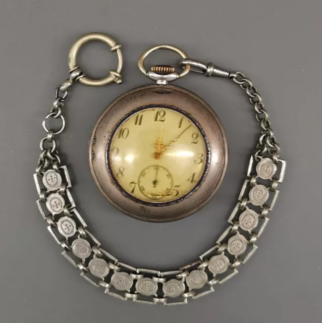 9020025 Argento Herren-Taschenuhr Circa 1910 800er Argento Movimento Läuft