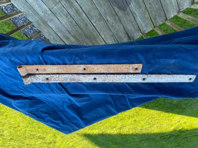 2 vintage Wrought iron barn door strap hinges metal cast 25" 37" Long 2" Wide