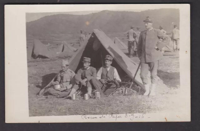 Military WW1 France soldiers outside camp tent dated 1915 unused RP PPC