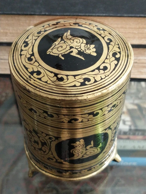 Antique Burmese Black & Gold Lacquer Betel Nut Cigarette Box Vtg Myanmar Shwezar 15