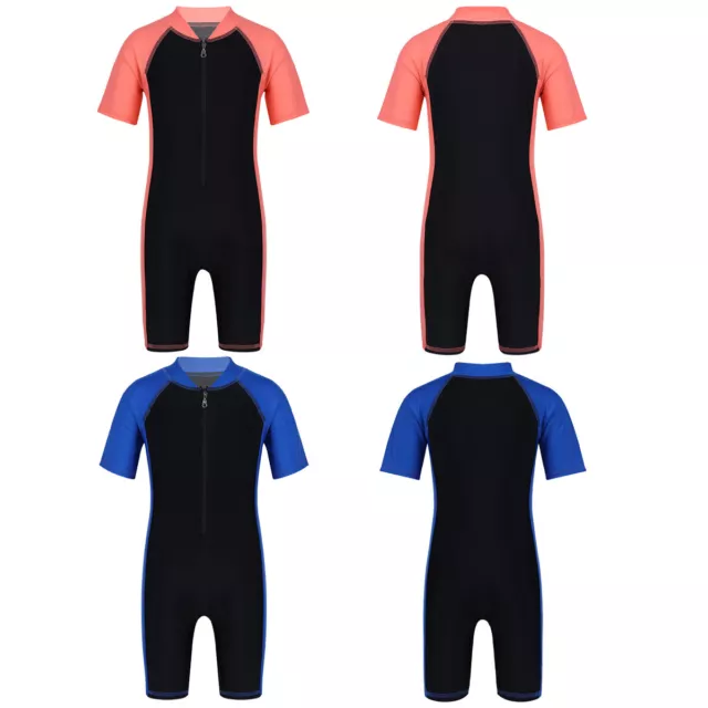 Kids Girls Boys Rash Guard Zipper Front Swimsuit Bathing Suit One-Piece Swimwear 2