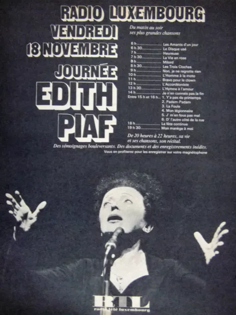 Publicité De Presse 1966 Rtl Radio Luxembourg Journée Edith Piaf