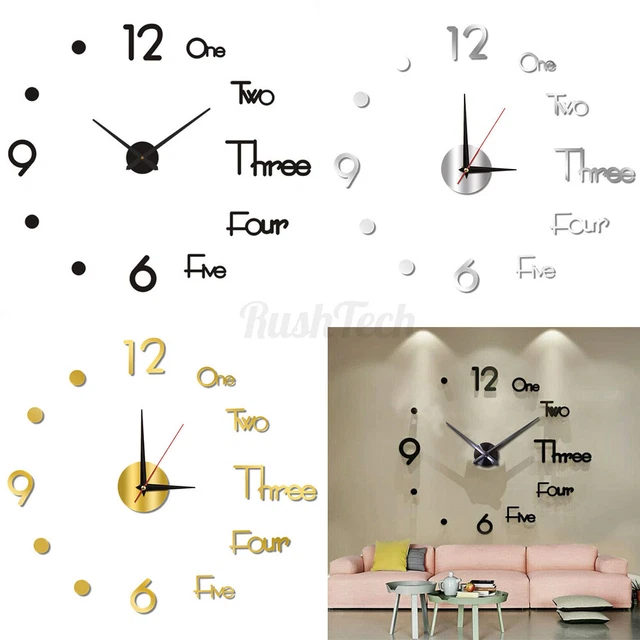 3D MIRROR SURFACE DIY Wall Clock Large Modern Sticker Office Home Shop