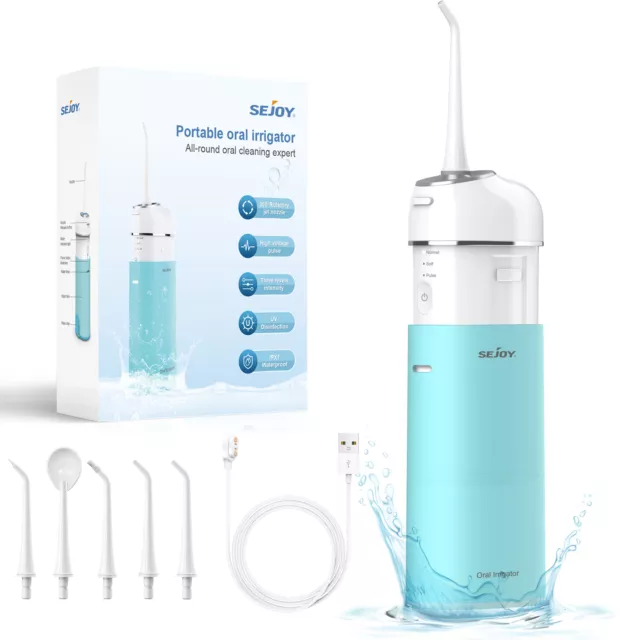 SEJOY Munddusche Kabellos Wasser Flosser 3Modi mit 5 Düsen Oral Irrigator Dental