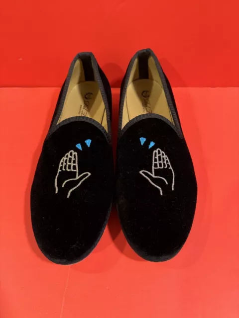 Vero Cuoio Del Toro Made Italy Black  Suede Dress Shoes Loafers Sz 10 Hands Up