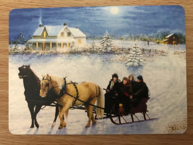 American Swap Playing Card: US Winter Cottage Shire Work Horse Drawn Cart Sleigh