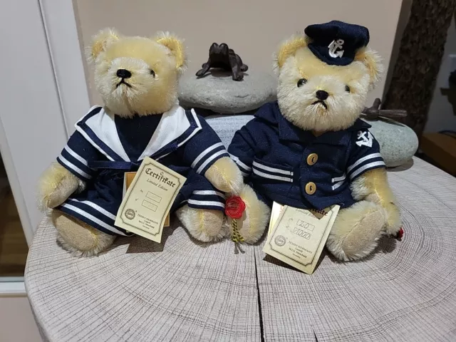 Hermann Original Teddy Bears Sailor Boy & Girl Mohair Plush 20cm 8in Full Tags.