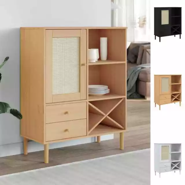 Buffet Armoire de Rangement Salon Aspect Rotin Bois Massif de Pin