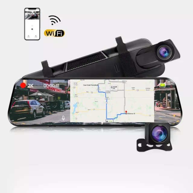 2K+1080P Dual HD WDR Dashcam WIFI GPS DVR Rückspiegel Autokamera Videorecorder