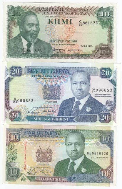 Kenya, (Set of 3) 10, 10, 20 Shillings, Central Bank of Kenya Banknote