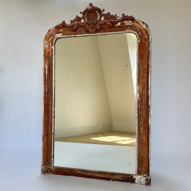 Large Antique French 19th Century mirror distressed frame Louis Philippe 