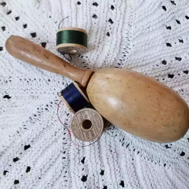 Antique Solid Hard Wood Sock or Glove Darning Egg, Vintage Sewing tools 2