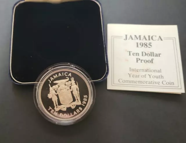 1985 Jamaica 10 Dollars Silver Proof International Year of Youth