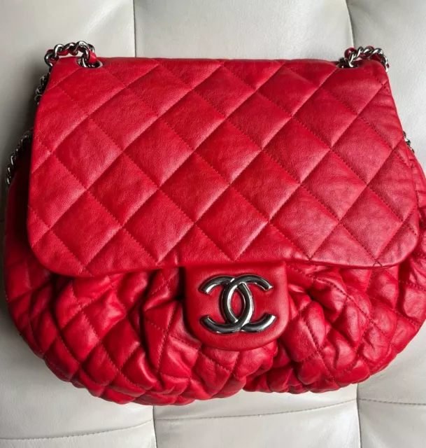 VERIFIED AUTHENTIC CHANEL Red Quilted Leather Chain Around Large Crossbody  Bag £1,768.54 - PicClick UK