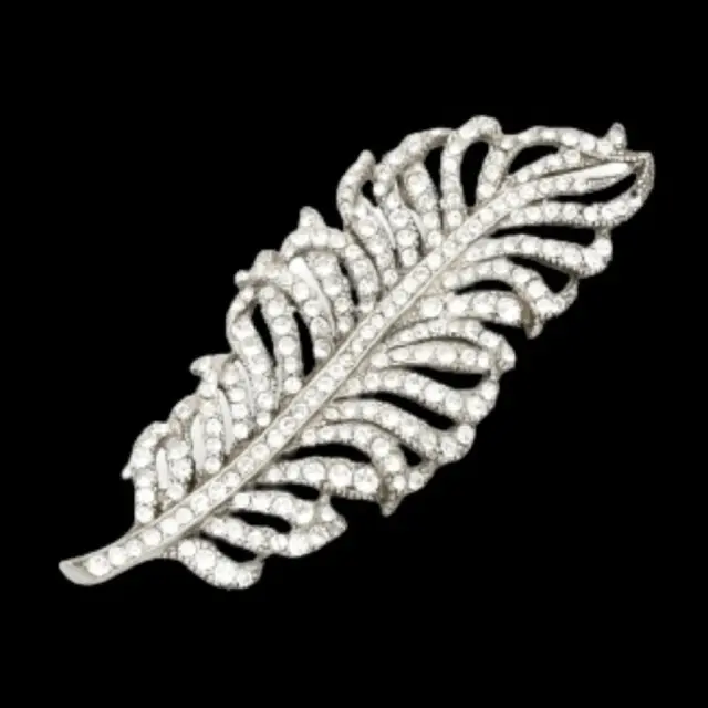 BEN-AMUN Feather Lapel Pin Crystal Unisex Men’s Big Brooch Leaf Handmade  $300