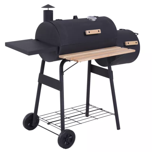 Grill Grillwagen Holzkohlegrill Standgrill Multifunktion Smoker mit Schornstein