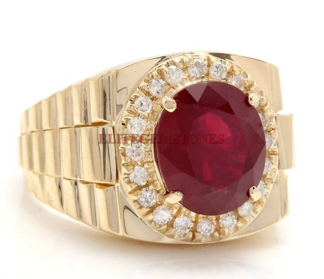 Heizbar Rubin Edelstein Mit 14K Vergoldet Silber Ring für Herren #2090
