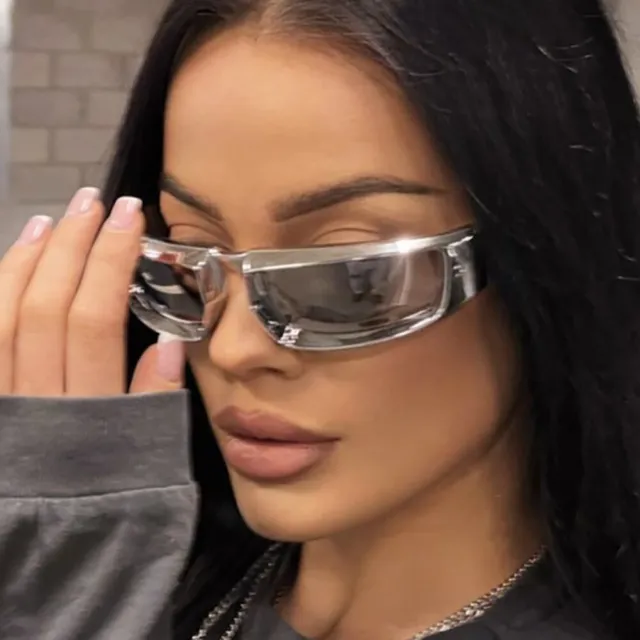 Silver Cyberpunk Y2k Sport Sunglasses for Mens Women Retro Hip Hop Shade Glasses
