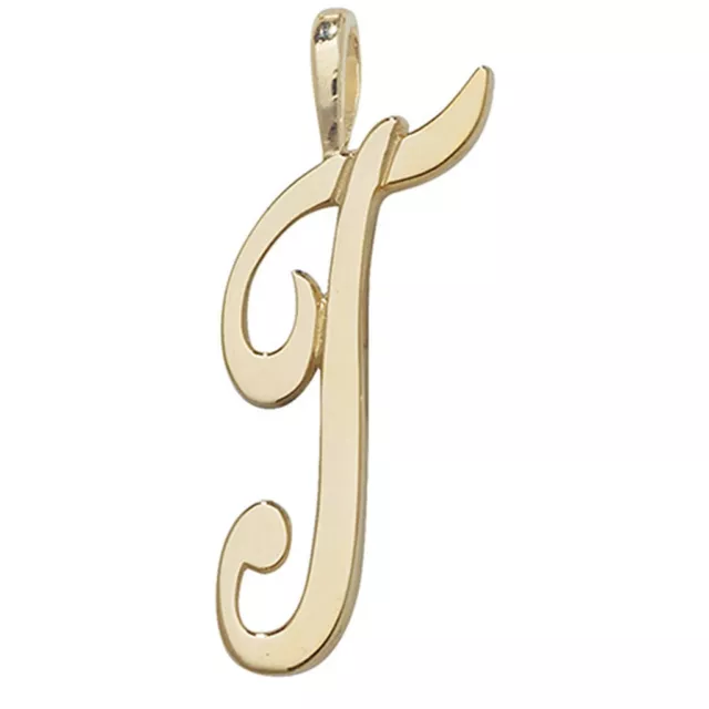 Mens 9ct Gold 21mm Plain Polished Script Initial T Pendant