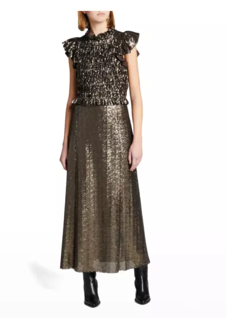 SEA NEW YORK RACHELLE SMOCKED SEQUIN METALLIC BRONZE GOWN sz 00