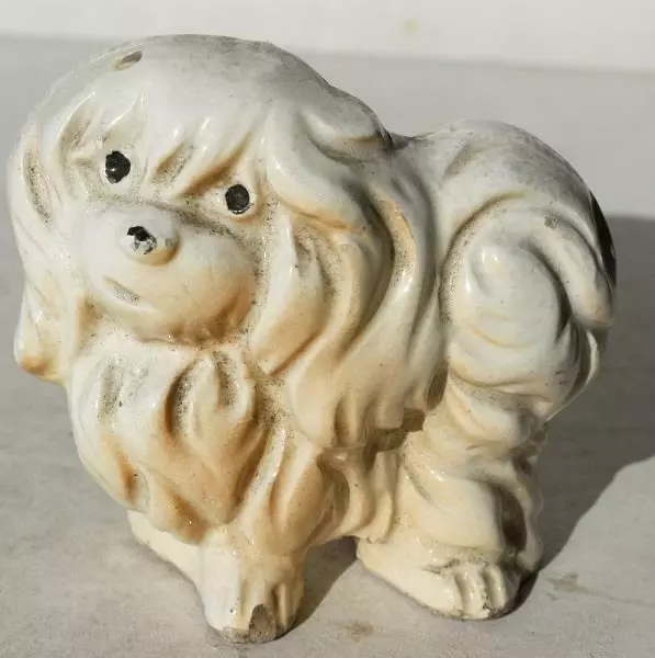 Pekinese Dog Figurine Mini Standing Floppy Ears Long Tail Ceramic Porcelain CUTE