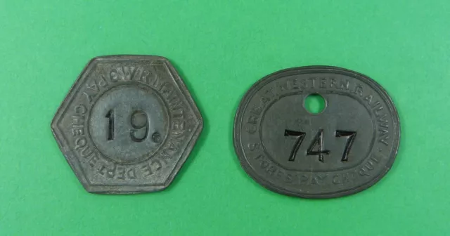 2 X Gwr / Great Western Railway Pewter Pay Check / Pay Cheque Tokens