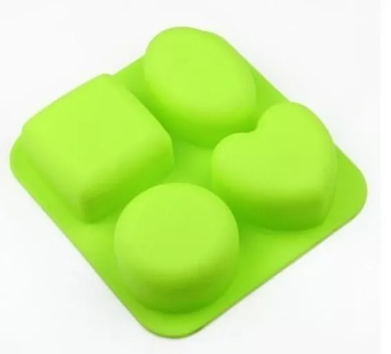 4 Cavity Round Oval Square Heart Shape Silicone Soap Mould Muffin Cups Cake Mold