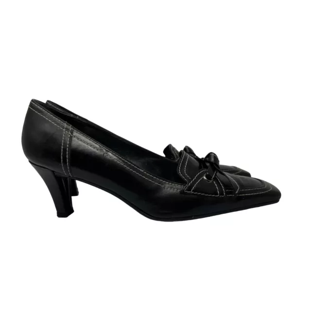 Stuart Weitzman Black Leather Bow Square Toe Kitten Heel Pumps Size 8M