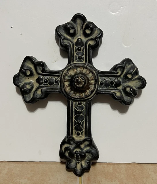 Gothic Medieval Cross Sculpture Decorative Hanging Wall Decor Bronze Resin